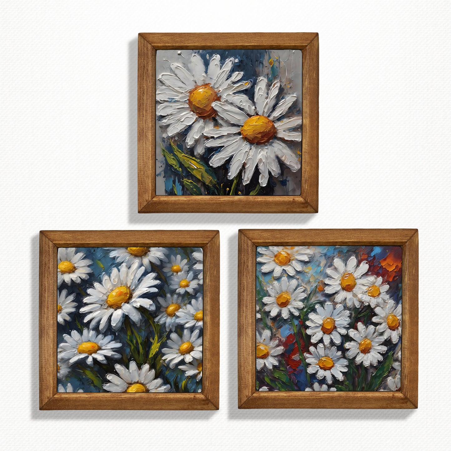 Daisy Bloom Trio Natural Stone Wall Art