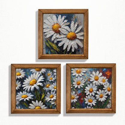 Daisy Bloom Trio Natural Stone Wall Art