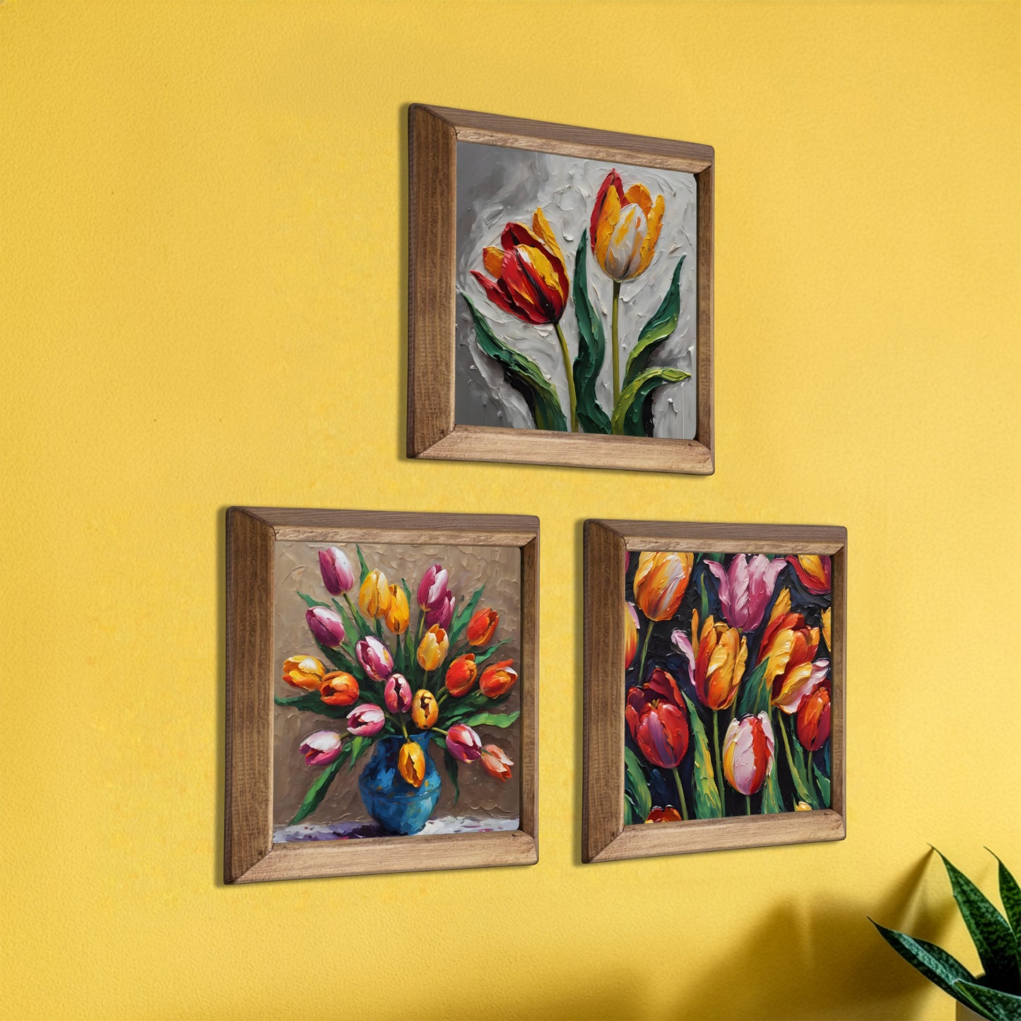 Radiant Tulip Bloom Trio Natural Stone Wall Art