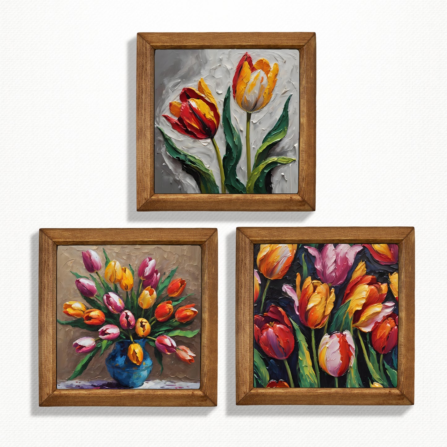 Radiant Tulip Bloom Trio Natural Stone Wall Art