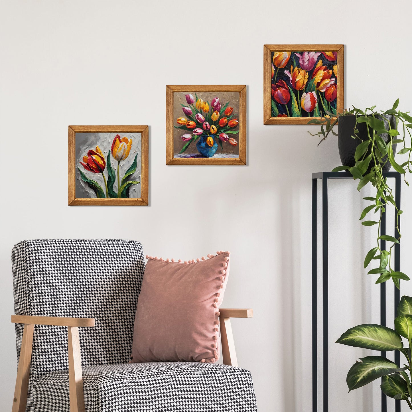 Radiant Tulip Bloom Trio Natural Stone Wall Art