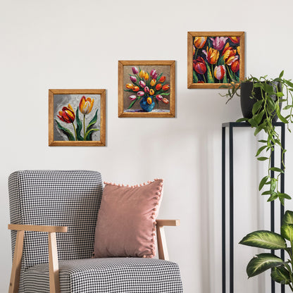 Radiant Tulip Bloom Trio Natural Stone Wall Art