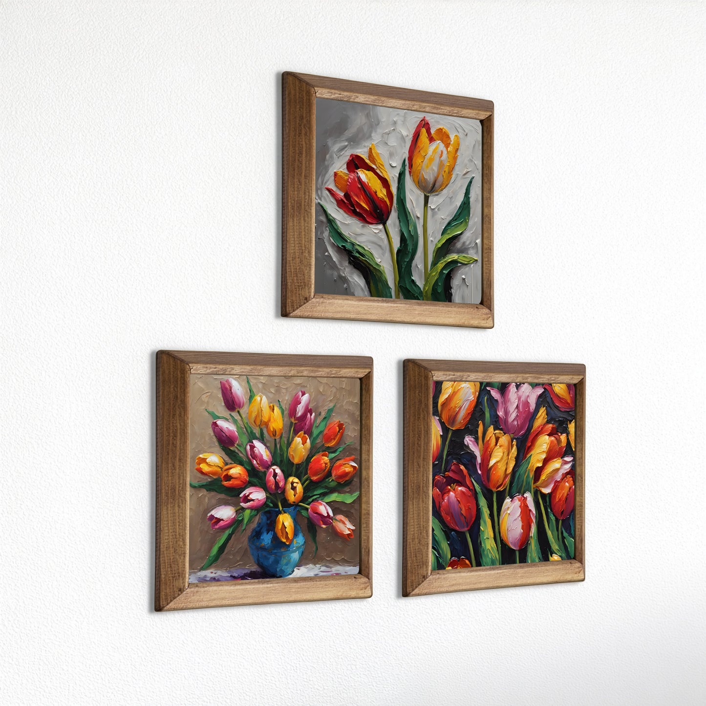 Radiant Tulip Bloom Trio Natural Stone Wall Art