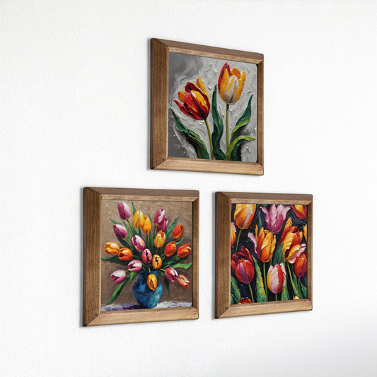 Radiant Tulip Bloom Trio Natural Stone Wall Art