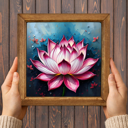 Lotus Trio Natural Stone Wall Art – Wood Frame Set