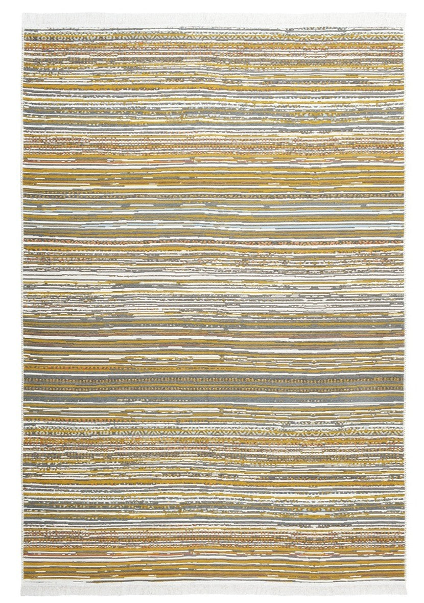 Arya Twilight Mustard Grey Striped Reversible Washable Non-Slip Rug