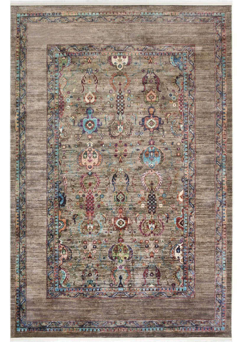 Antique Olive Floral Traditional Washable Non-Slip Rug
