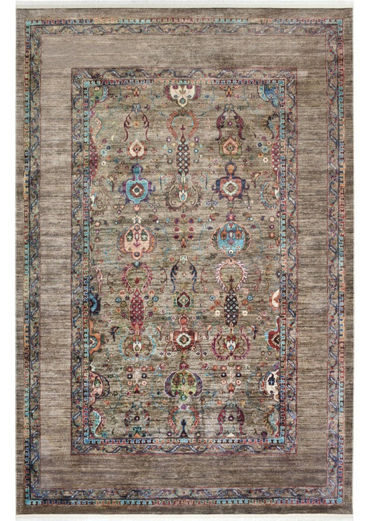 Antique Olive Floral Traditional Washable Non-Slip Rug
