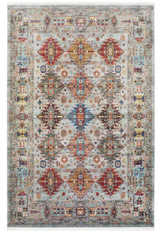 Antique Aqua Kazak Medallion Washable Non-Slip Rug