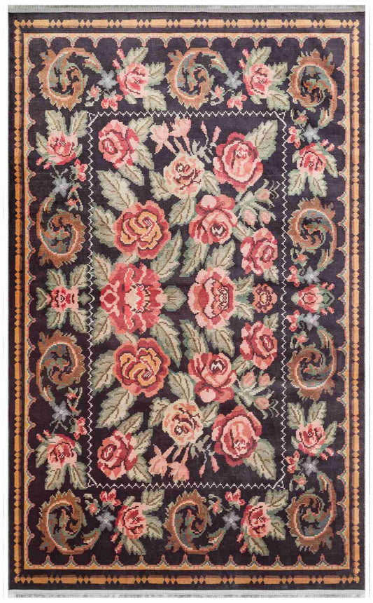 Antique Rose Floral Washable Non-Slip Area Rug