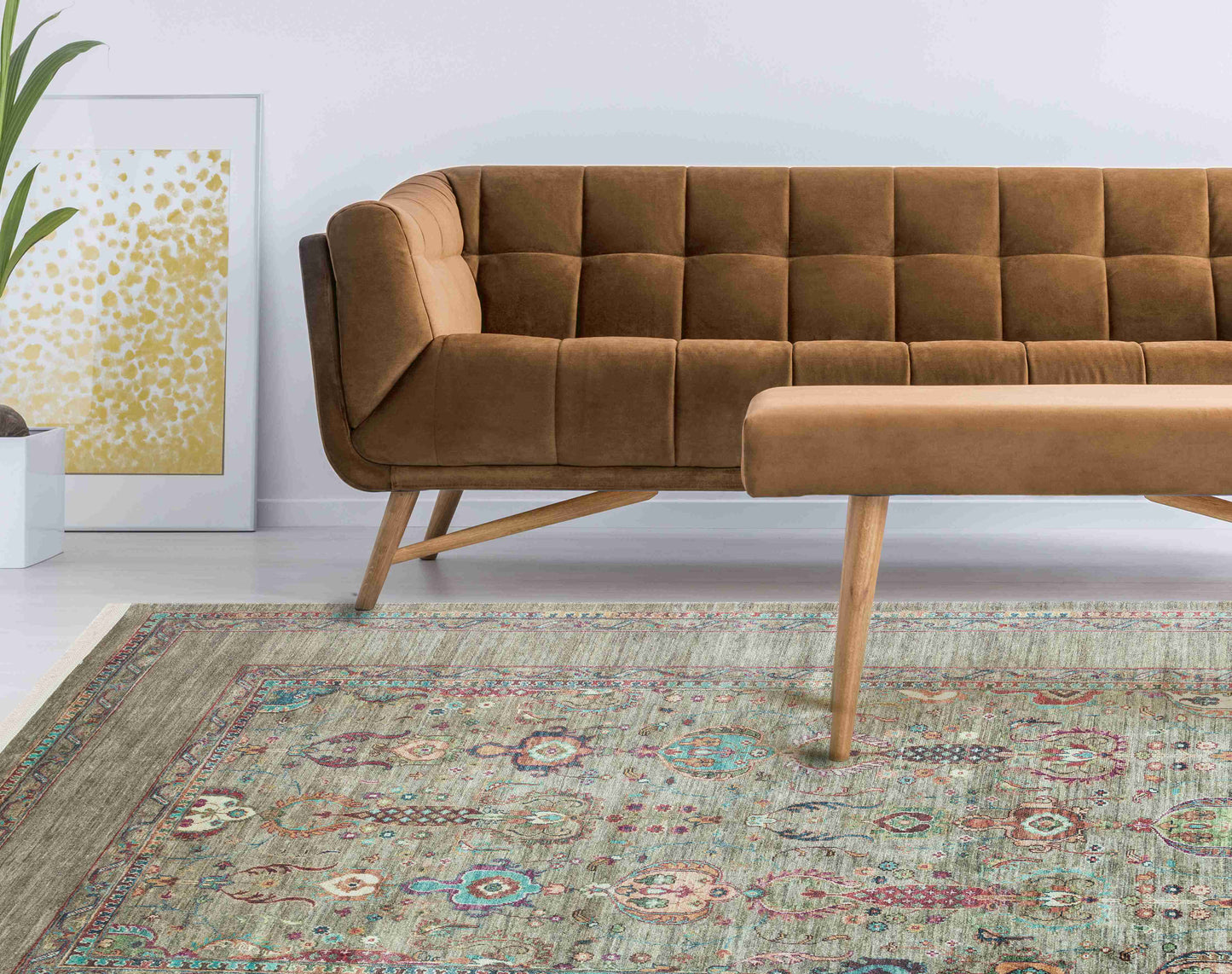 Antique Olive Rug Displayed in Living Room | Artistry Home