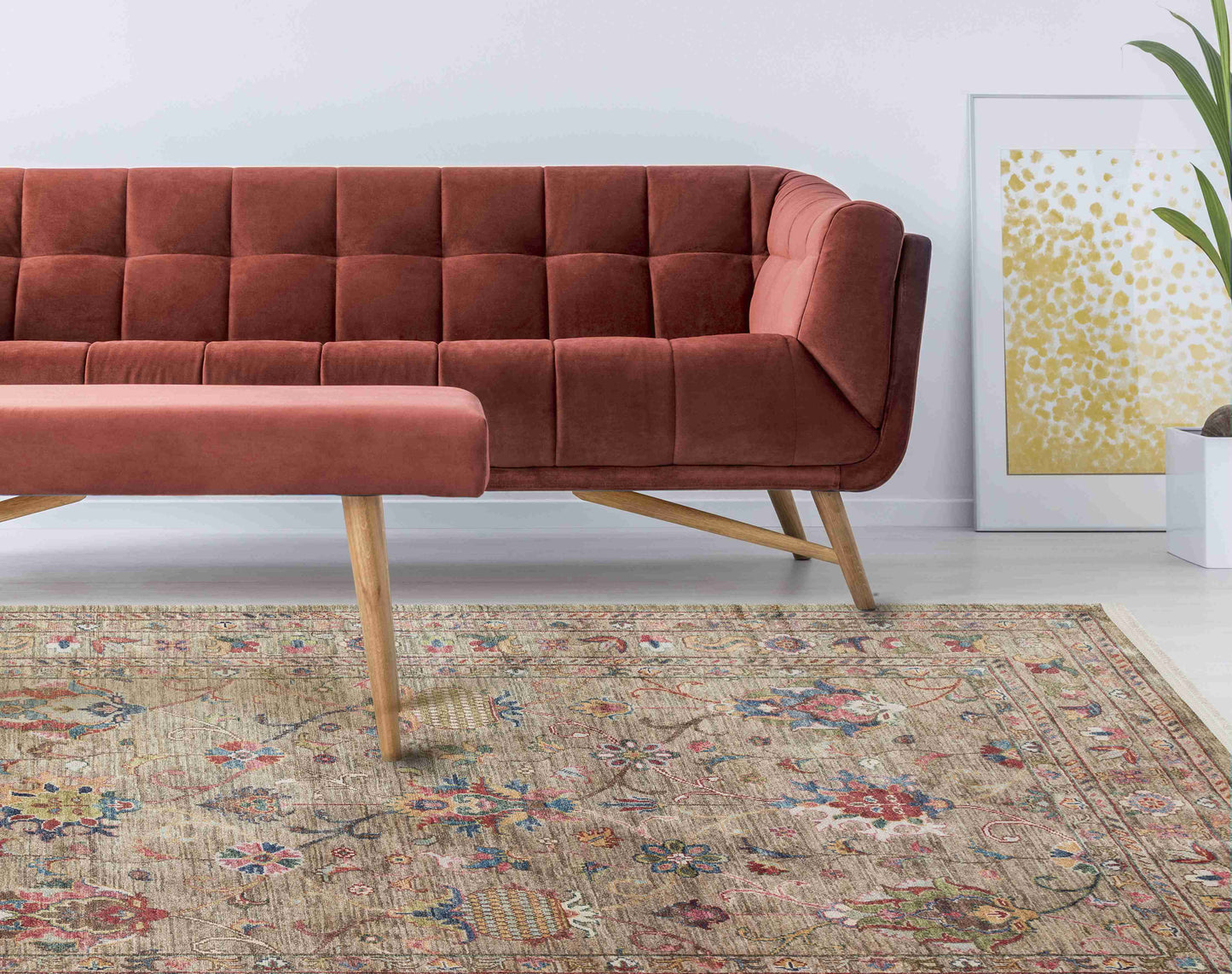 Antique Beige Rug Displayed in Living Room | Artistry Home