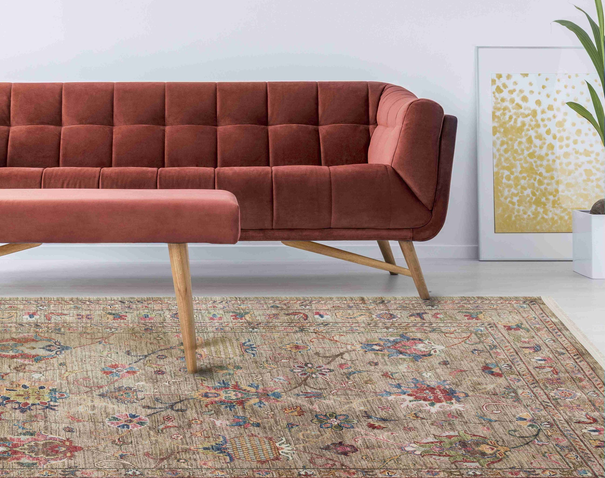 Antique Beige Rug Displayed in Living Room | Artistry Home