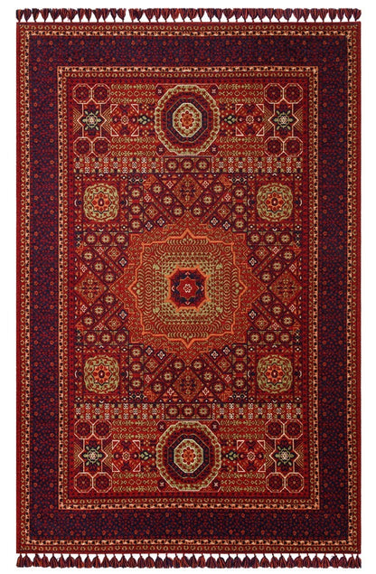 Afghan Buhari Red Traditional Washable Non-Slip Rug