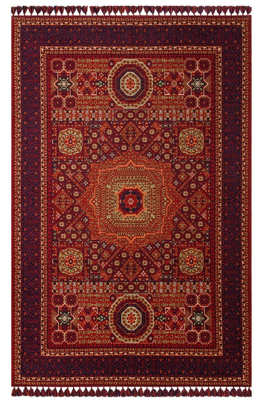 Afghan Buhari Red Traditional Washable Non-Slip Rug