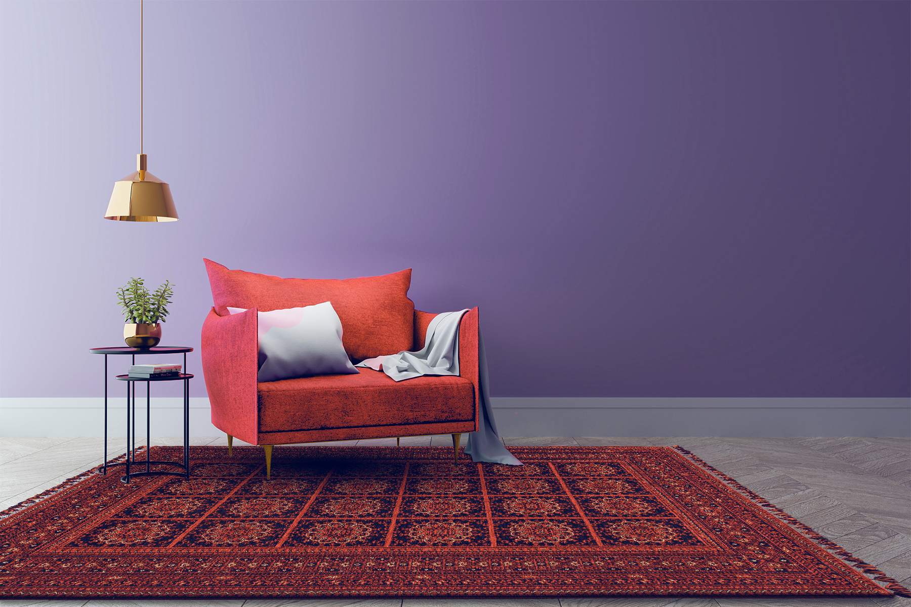 Afghan Flame Rug with Sofa | Artistry Home