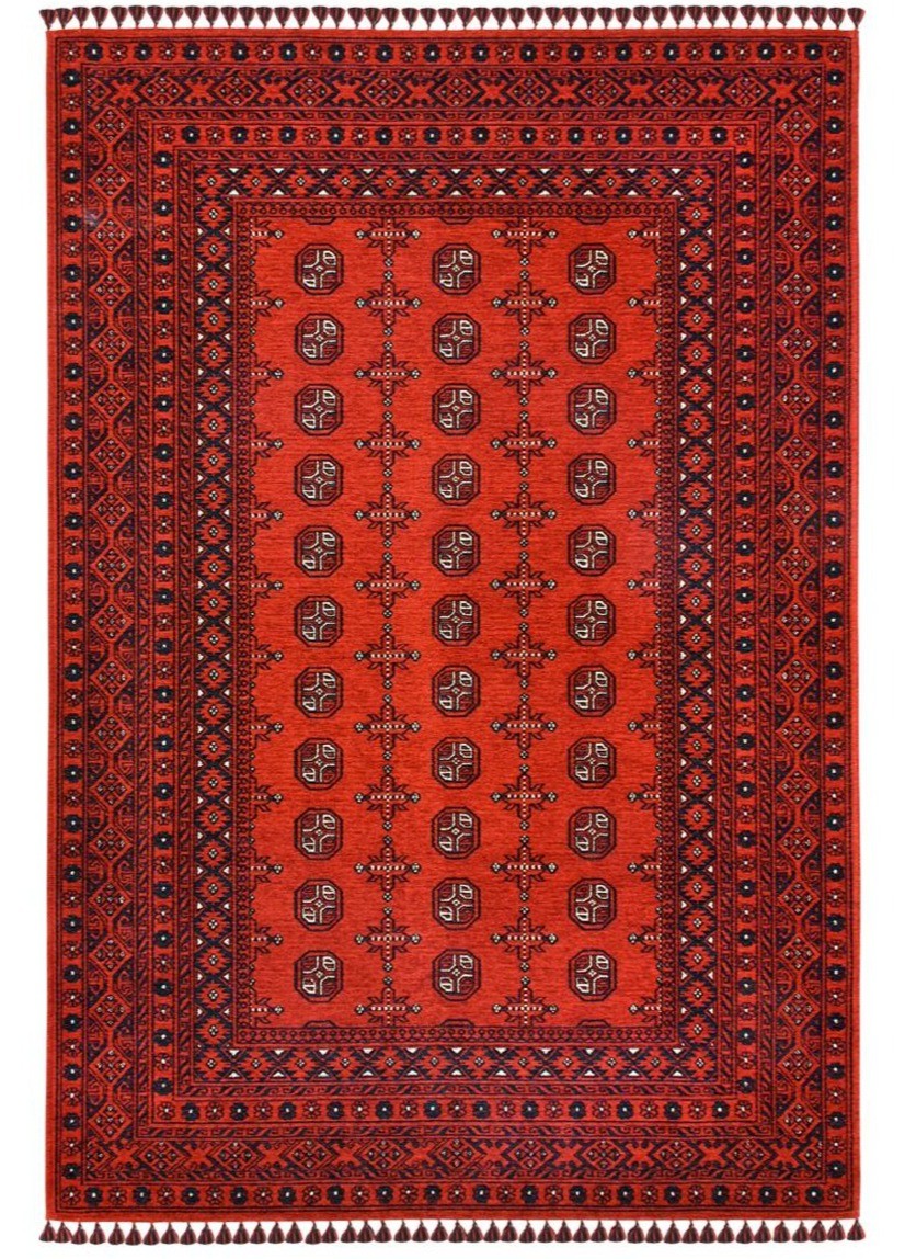 Afghan Cherry Red Bokhara Washable Non-Slip Area Rug