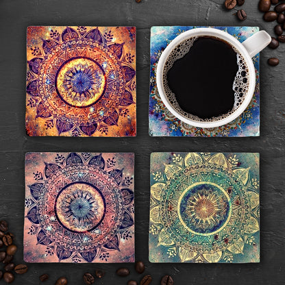 Cosmic Mandala Stone Coaster Set