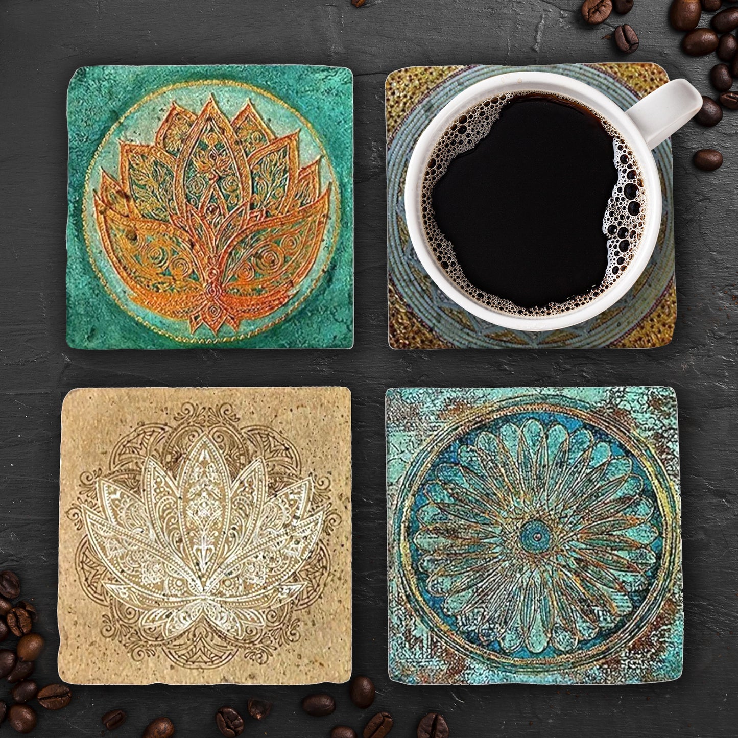 Lotus Harmony Stone Coaster Set