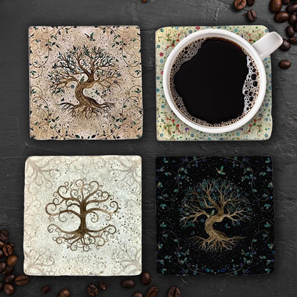 Sacred Tree of Life Stone Coaster Set