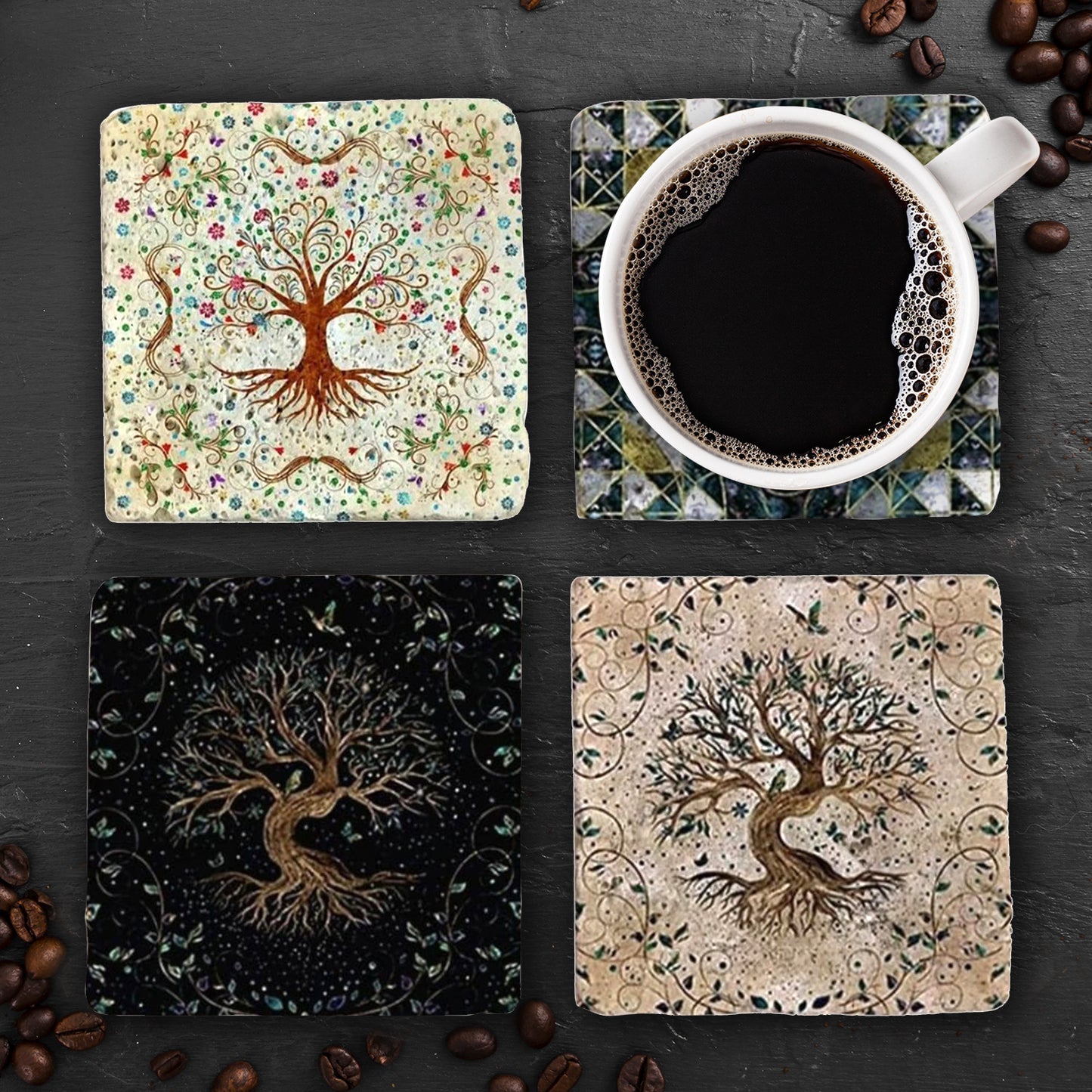 Celestial Tree of Life Stone Coaster Set