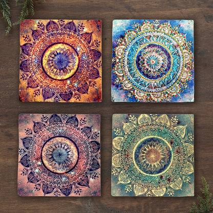 Cosmic Mandala Stone Coaster Set