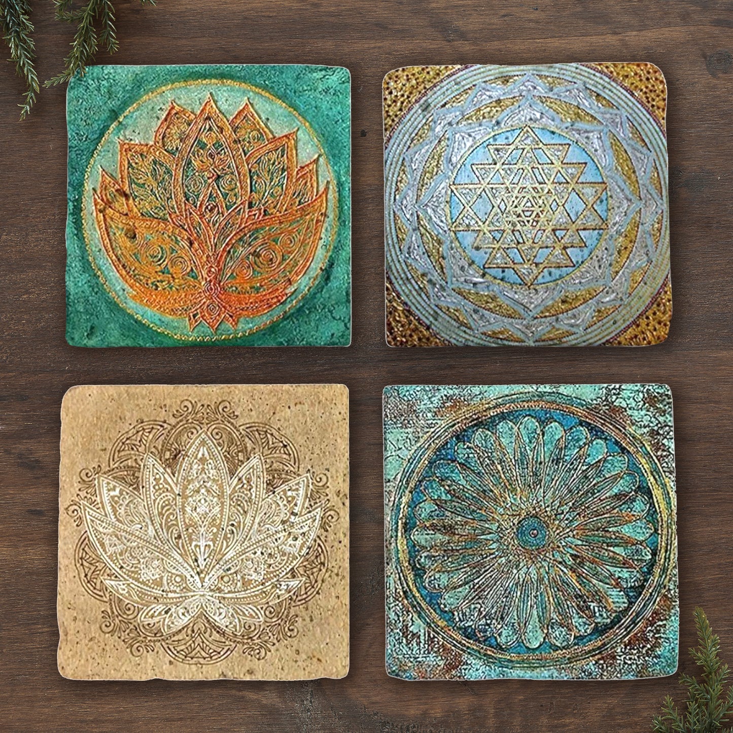 Lotus Harmony Stone Coaster Set
