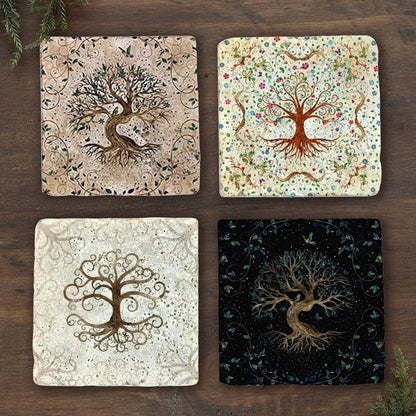Sacred Tree of Life Stone Coaster Set
