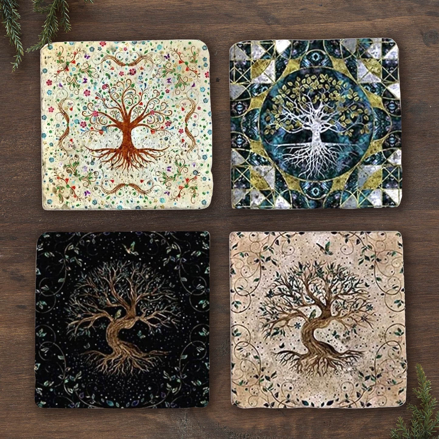 Celestial Tree of Life Stone Coaster Set