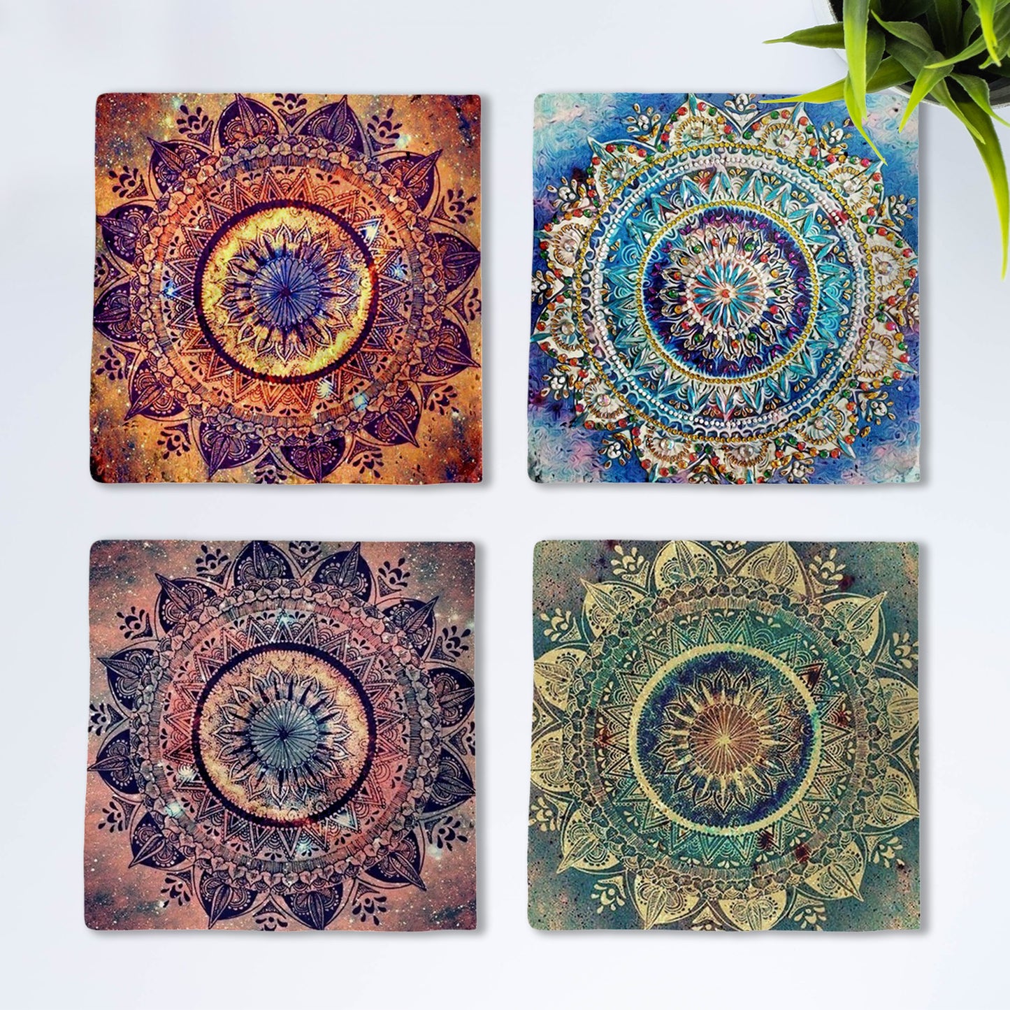 Cosmic Mandala Stone Coaster Set