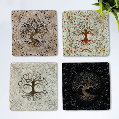 Sacred Tree of Life Stone Coaster Set
