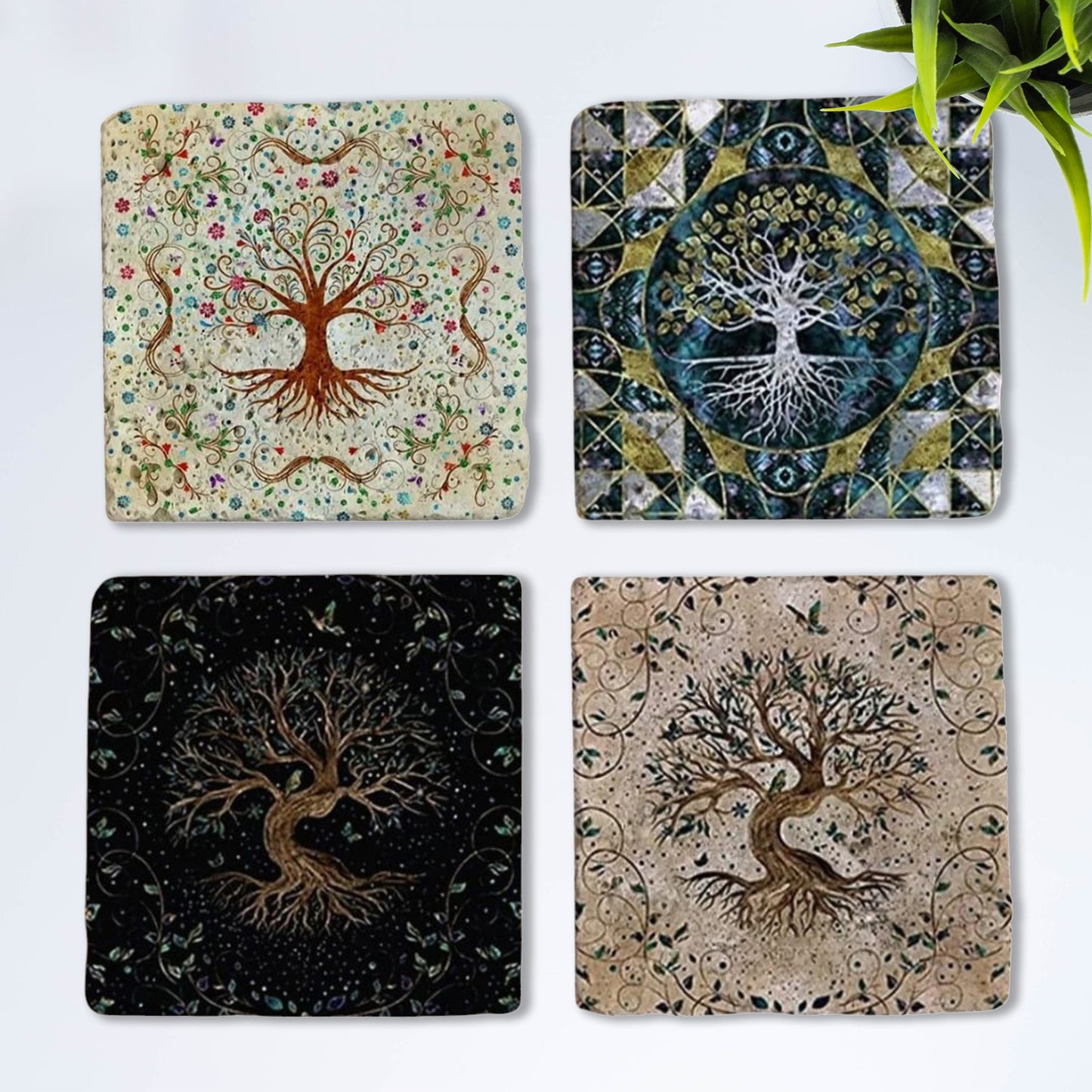 Celestial Tree of Life Stone Coaster Set