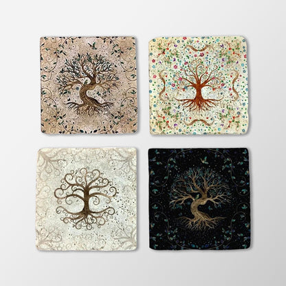 Sacred Tree of Life Stone Coaster Set