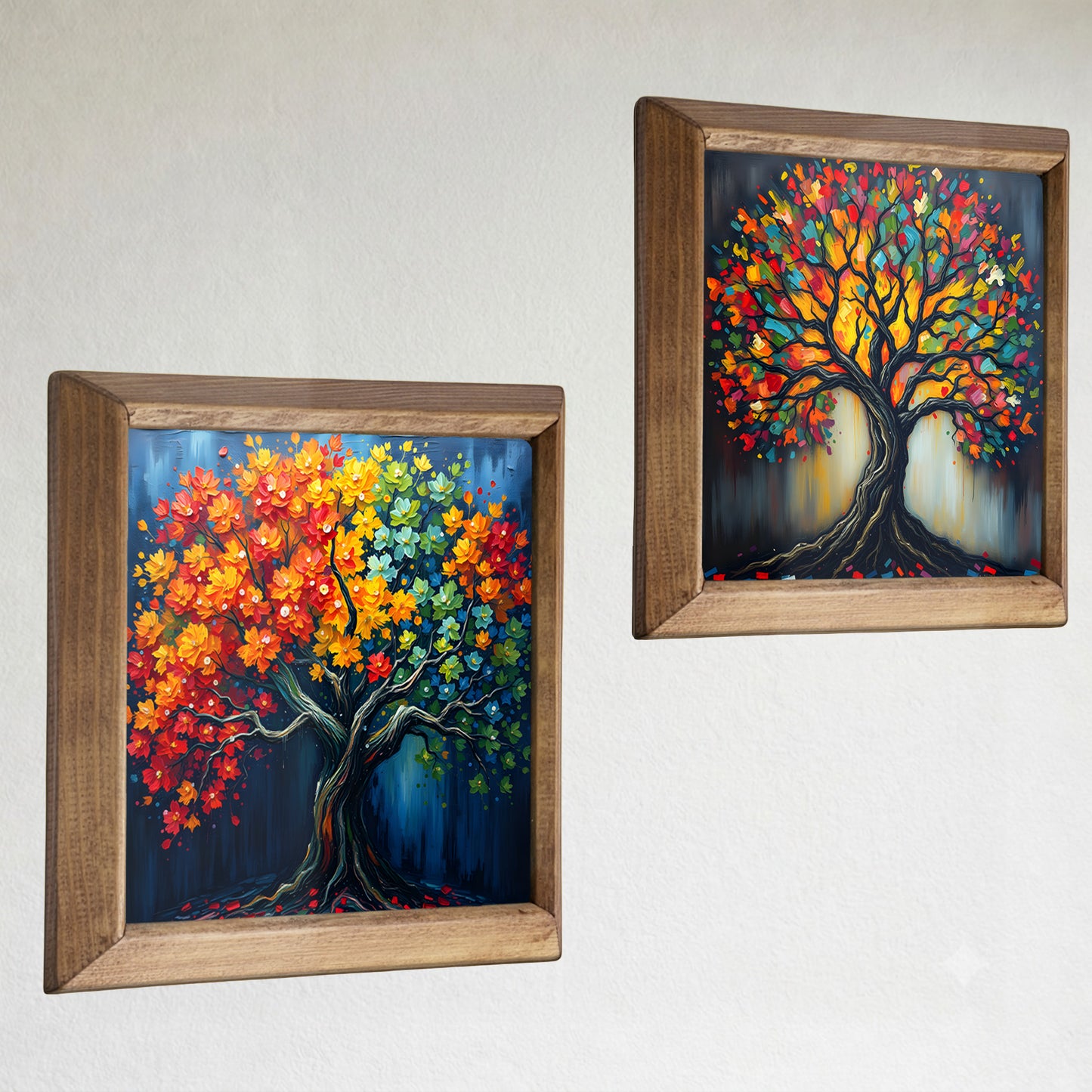 Radiant Colorful Tree Duo Stone Wall Art Set