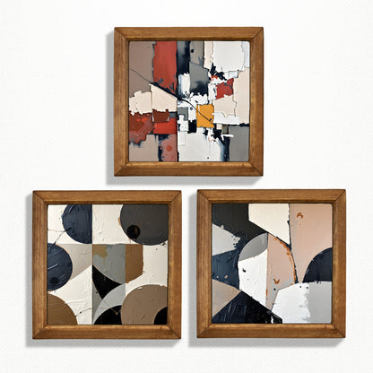 Neutral Abstract Geometry Trio Natural Stone Wall Art – Wood Frame Set