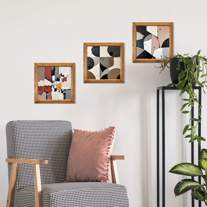 Neutral Abstract Geometry Trio Natural Stone Wall Art – Wood Frame Set