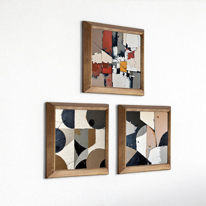 Neutral Abstract Geometry Trio Natural Stone Wall Art – Wood Frame Set