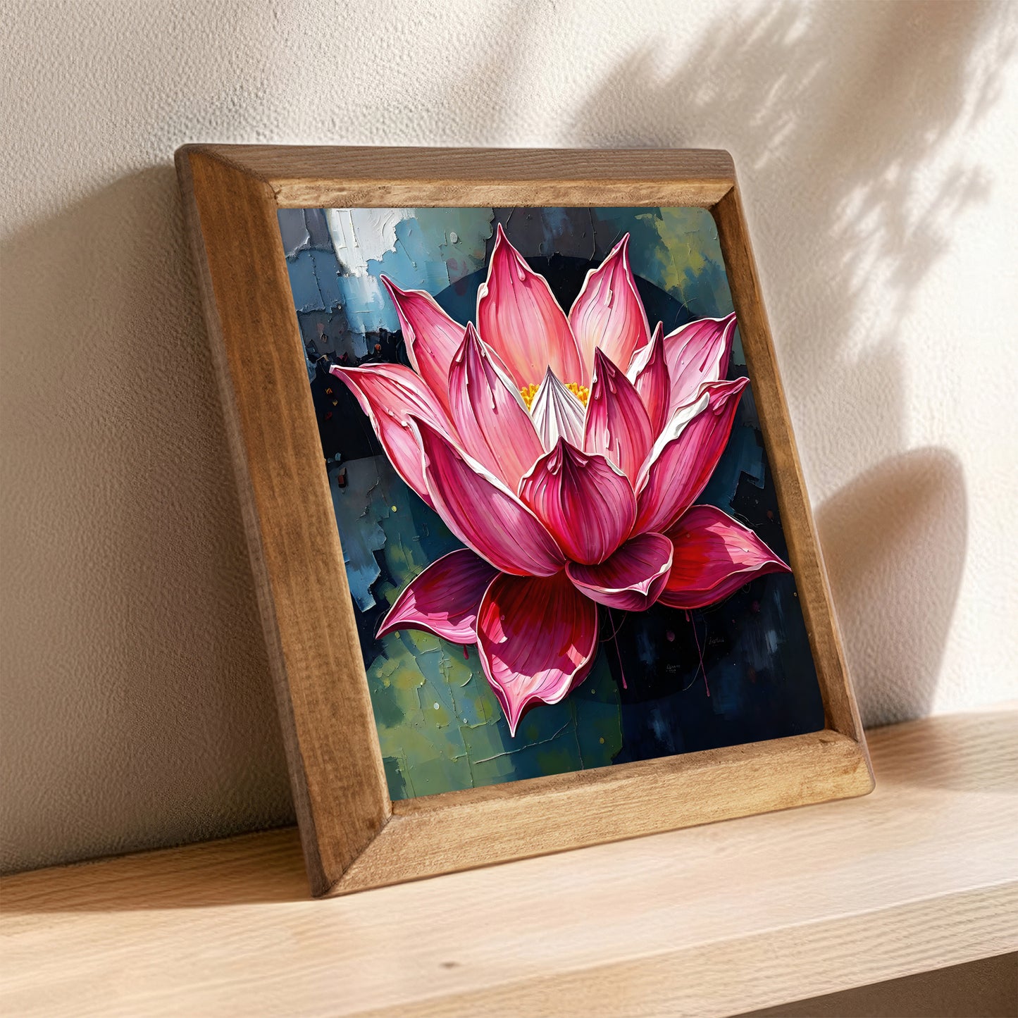 Pink Lotus Natural Stone Wall Art – Wood Frame