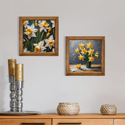 Meadow Bloom Floral Duo Natural Stone Wall Art Wood Frame Set
