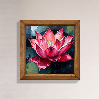 Pink Lotus Natural Stone Wall Art – Wood Frame