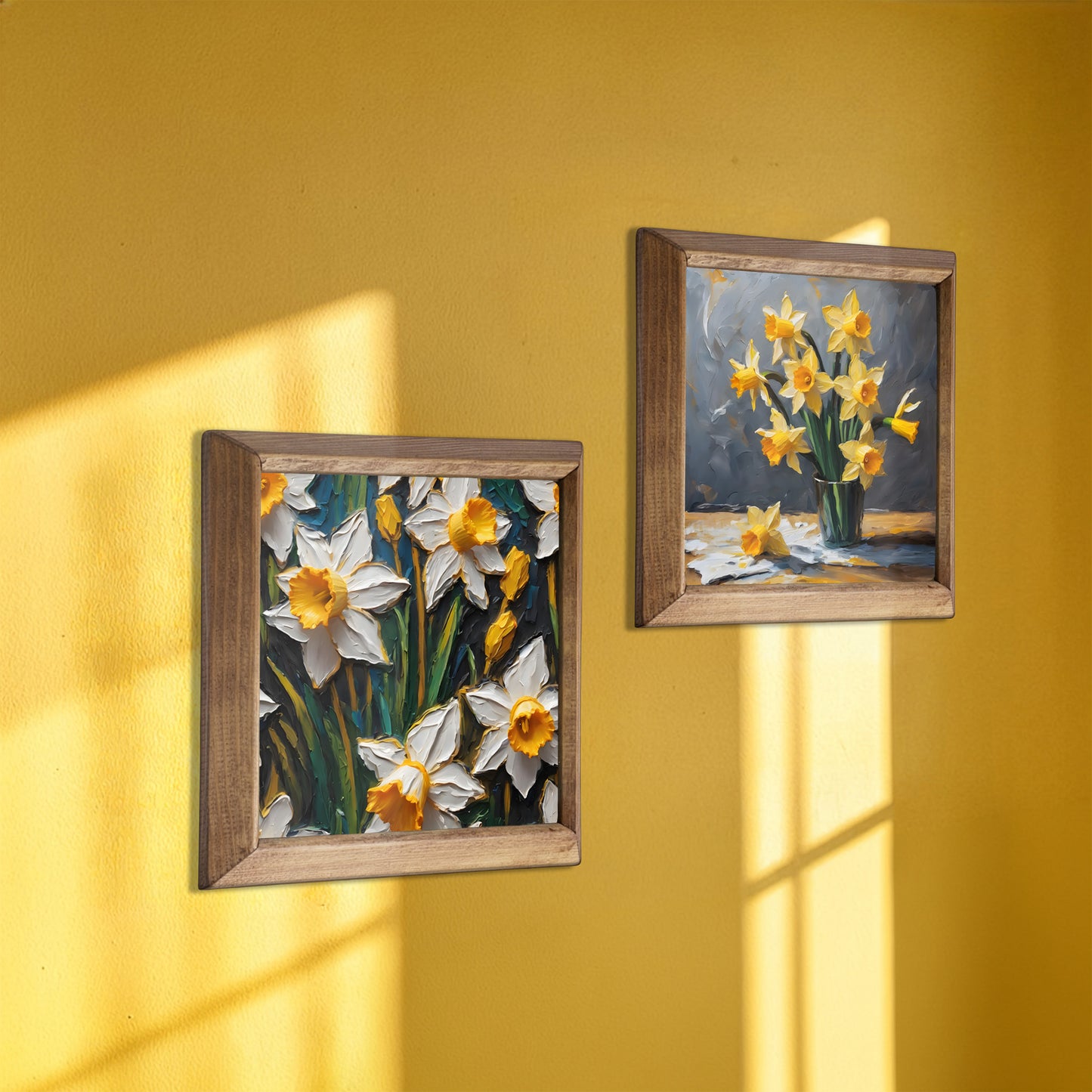 Meadow Bloom Floral Duo Natural Stone Wall Art Wood Frame Set