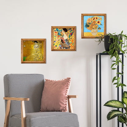 Klimt Adele, Lady with Fan and Van Gogh Sunflowers Trio Stone Wall Art Set