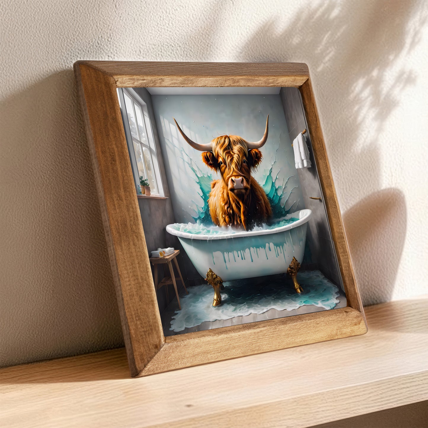 Highland Cow in the Bath Stone Wall Art