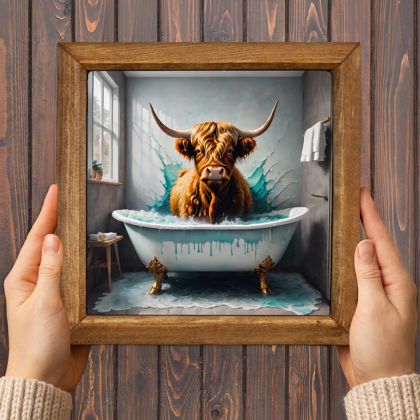 Highland Cow in the Bath Stone Wall Art