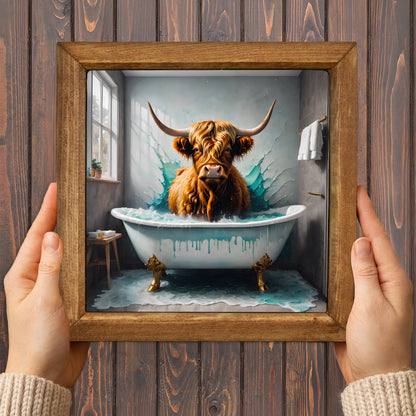 Highland Cow in the Bath Stone Wall Art