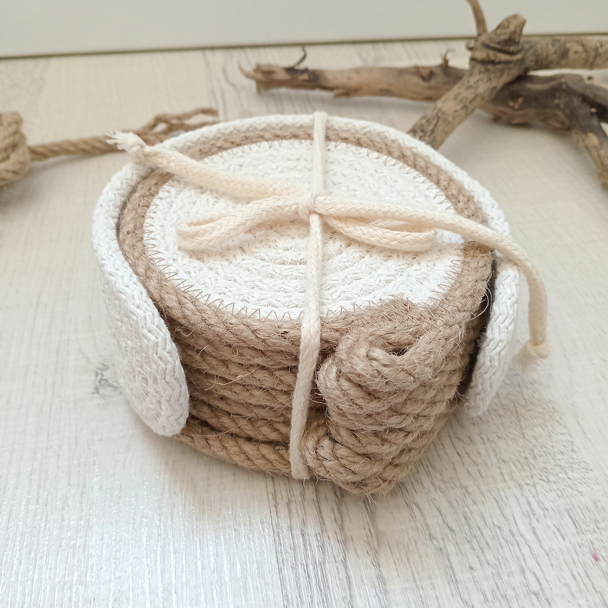 Green Rope Coaster Rustic Rope Coaster Set – Artistry Home