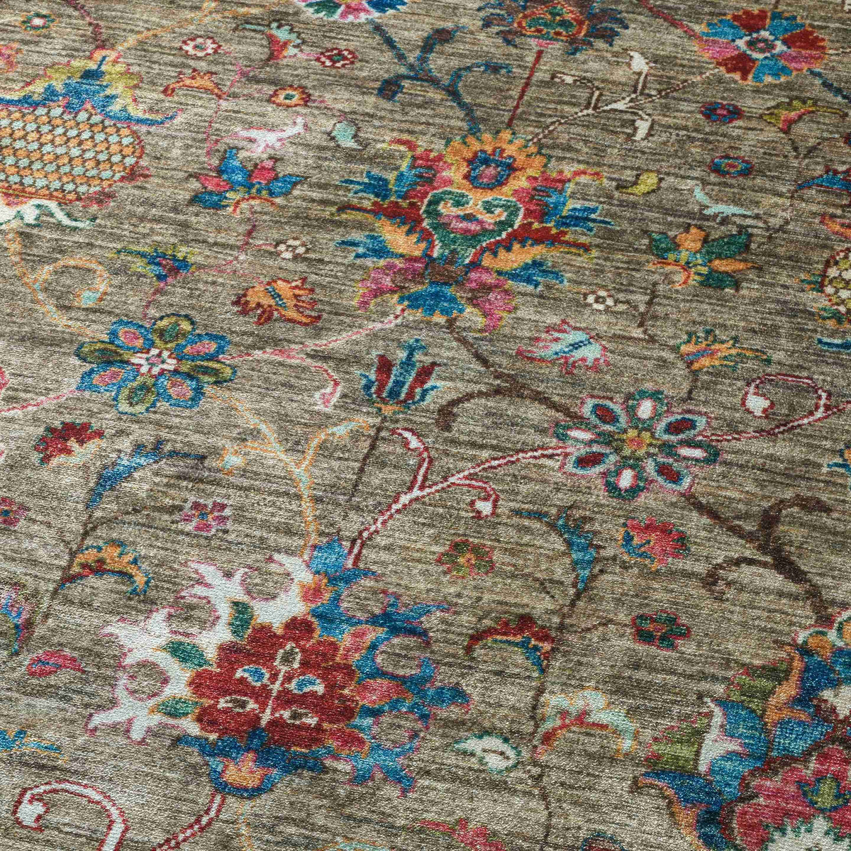 Antique Beige Floral Ziegler Washable Non-Slip Rug