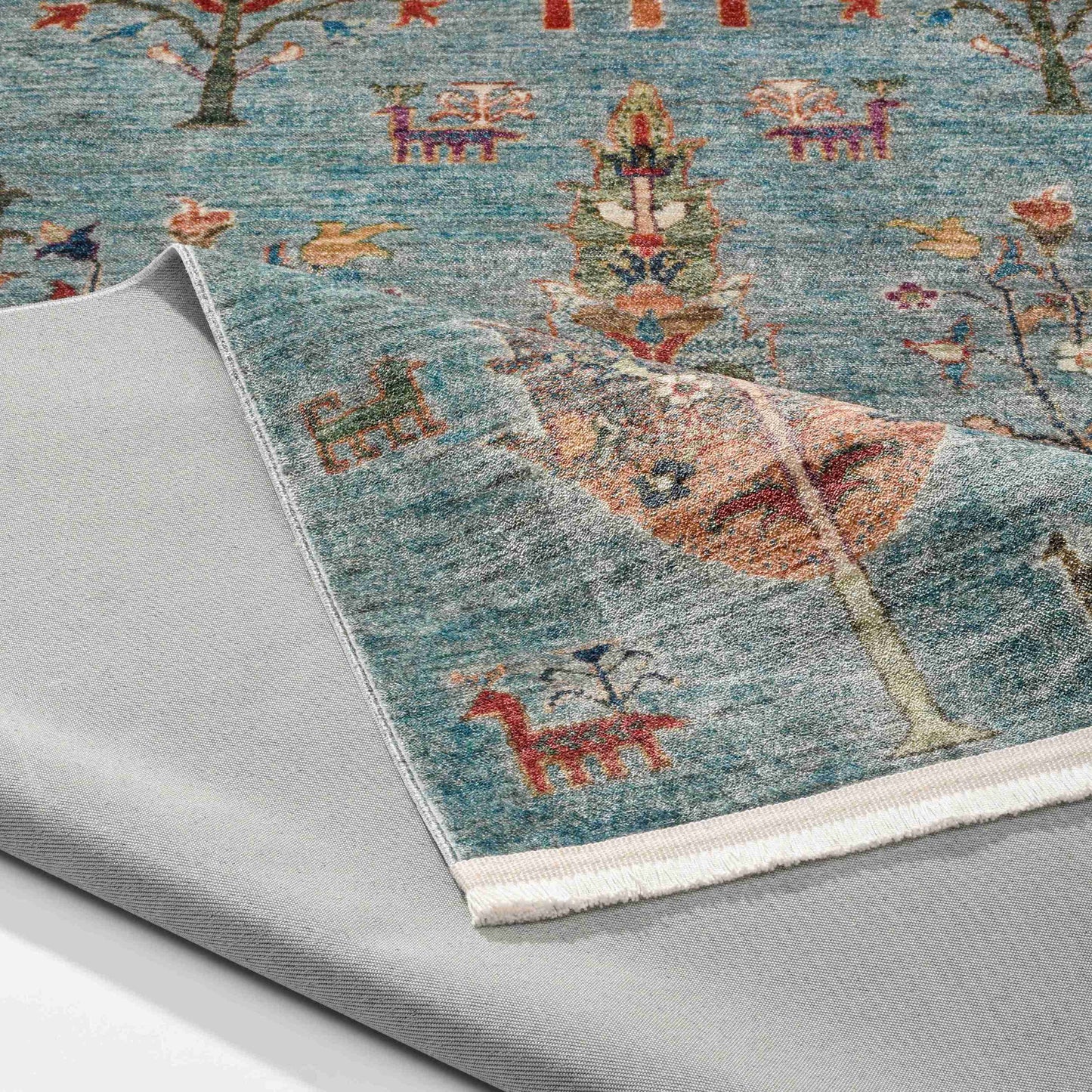 Antique Aqua Dark Rug - Front and Back View | Artistry Home