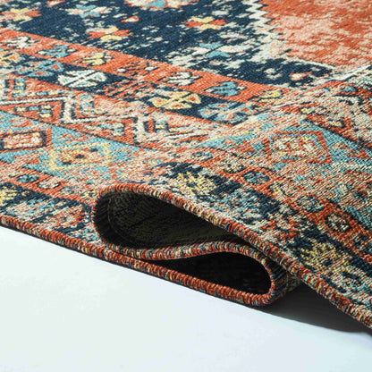 Anatolian Distressed Navy Medallion Washable Non-Slip Area Rug