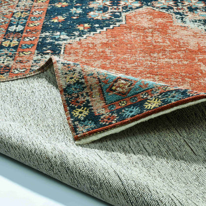 Anatolian Distressed Navy Medallion Washable Non-Slip Area Rug